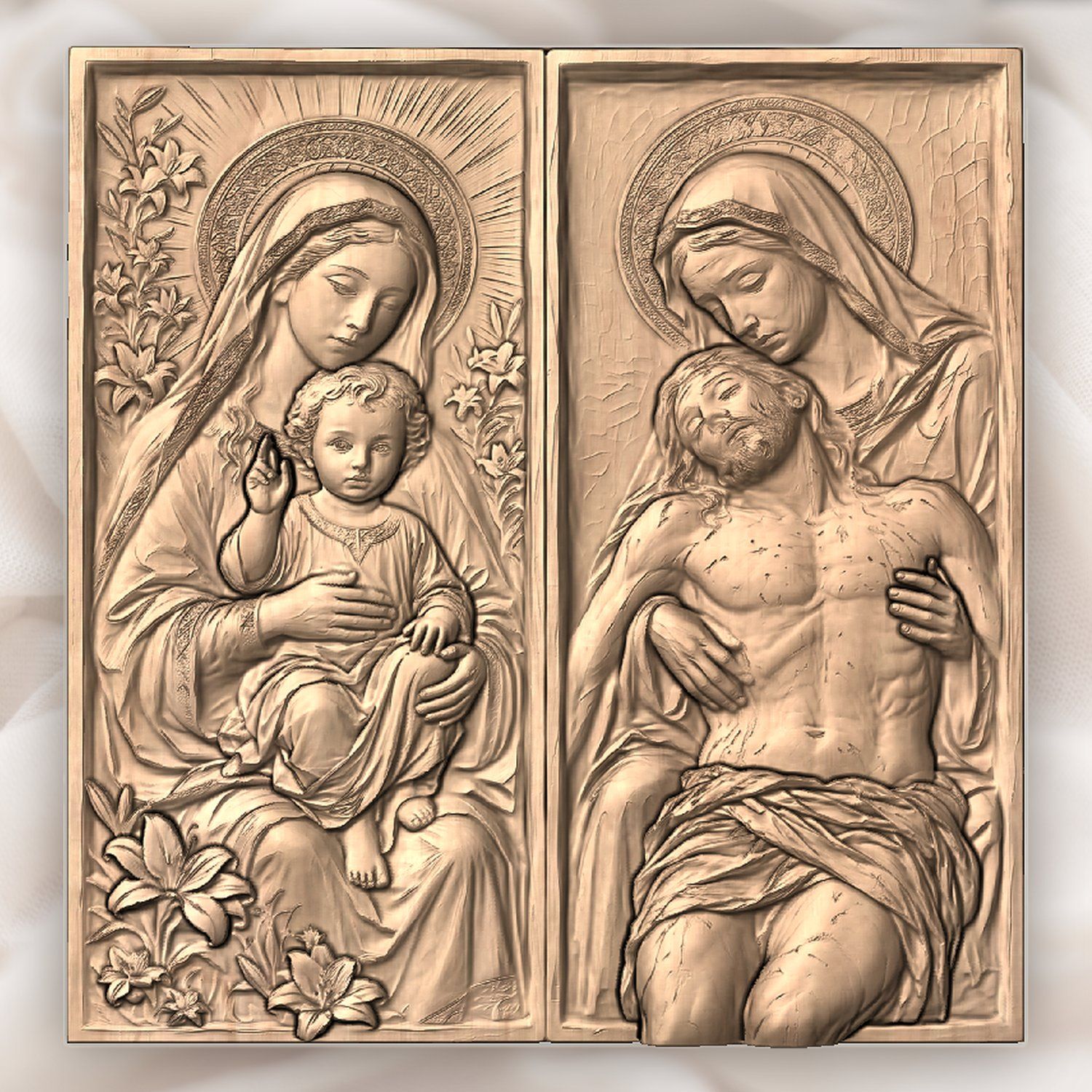 Madonna and Child Pieta Diptych CNC Relief STL bas-relief STL — view 4