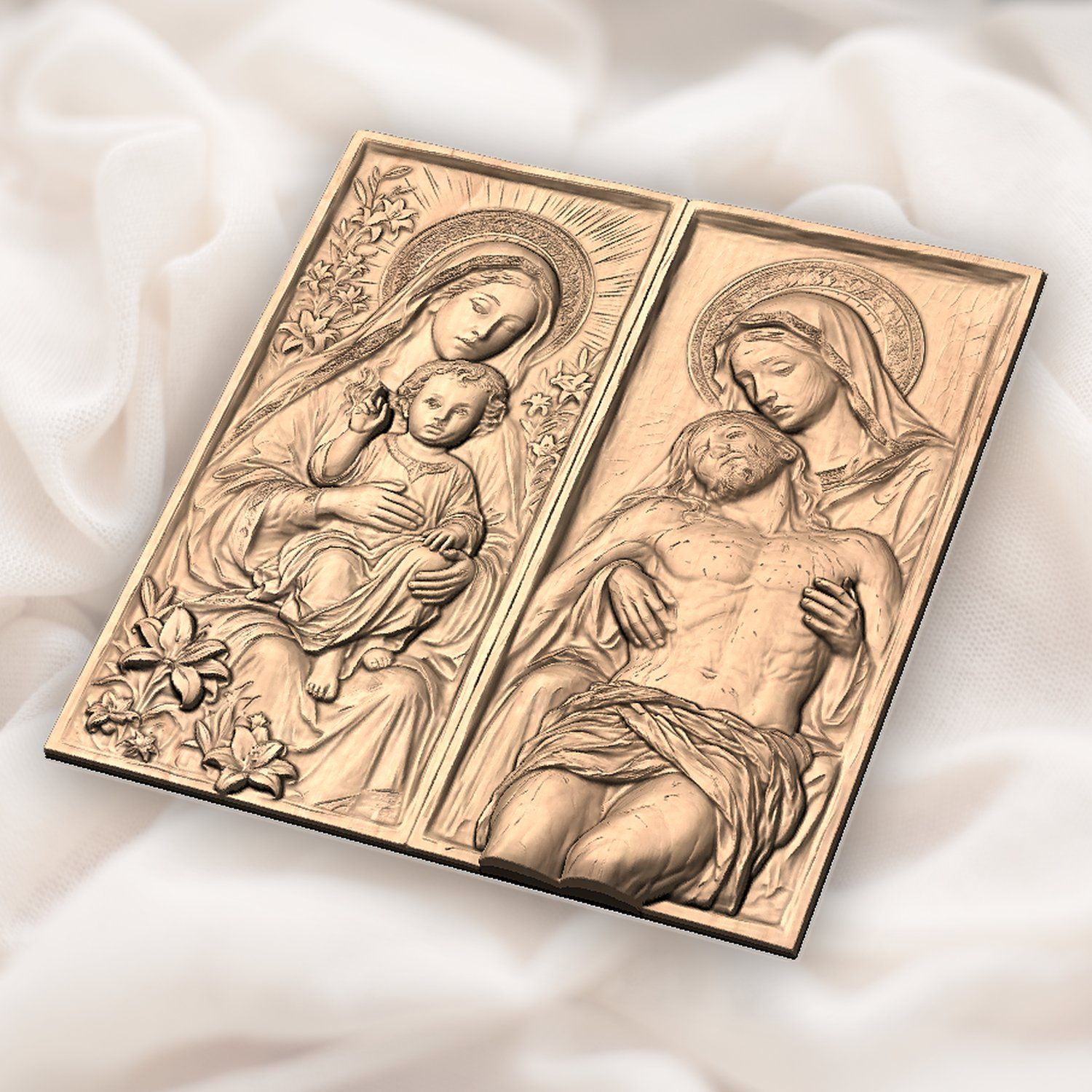 Madonna and Child Pieta Diptych CNC Relief STL bas-relief STL — view 5