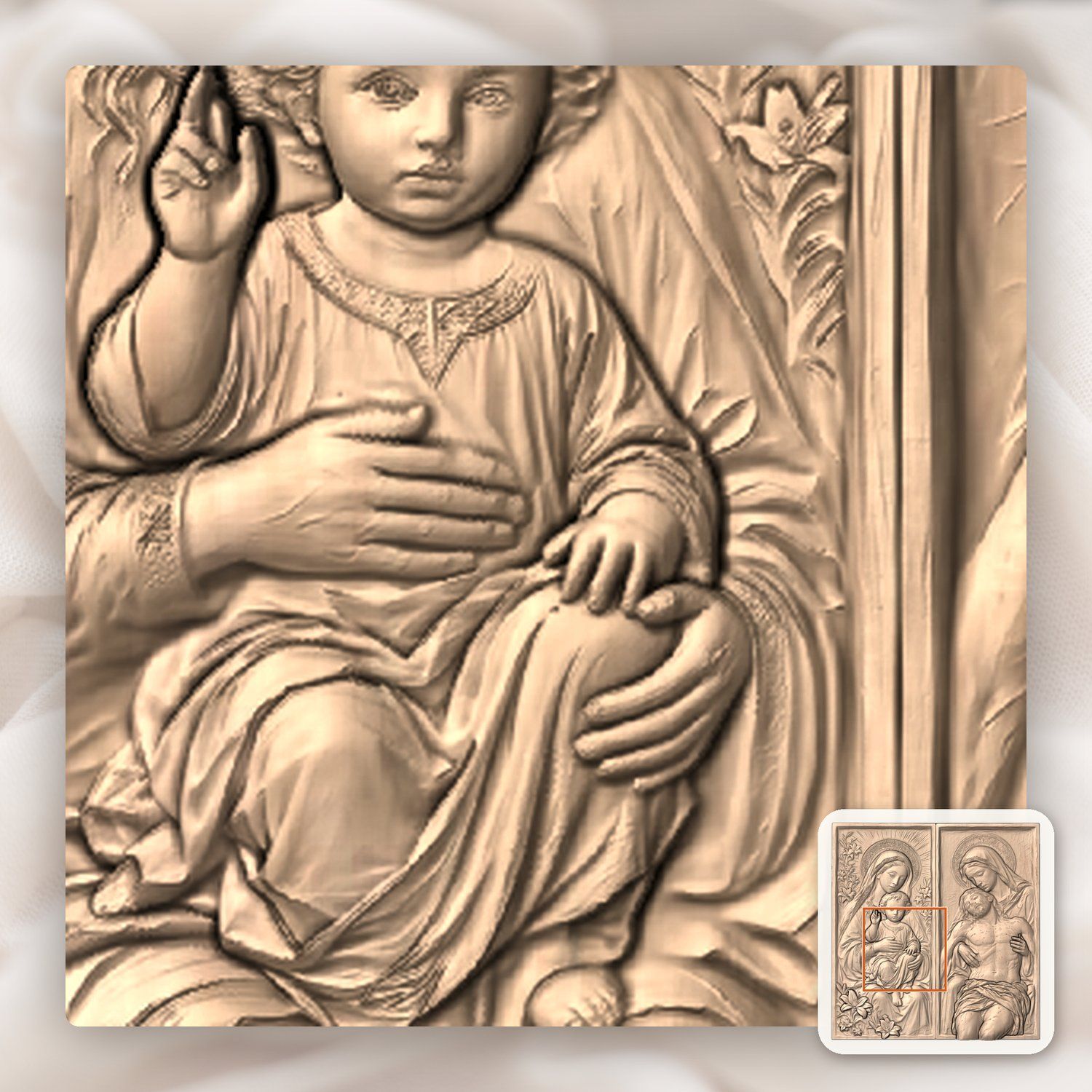 Madonna and Child Pieta Diptych CNC Relief STL bas-relief STL — view 7