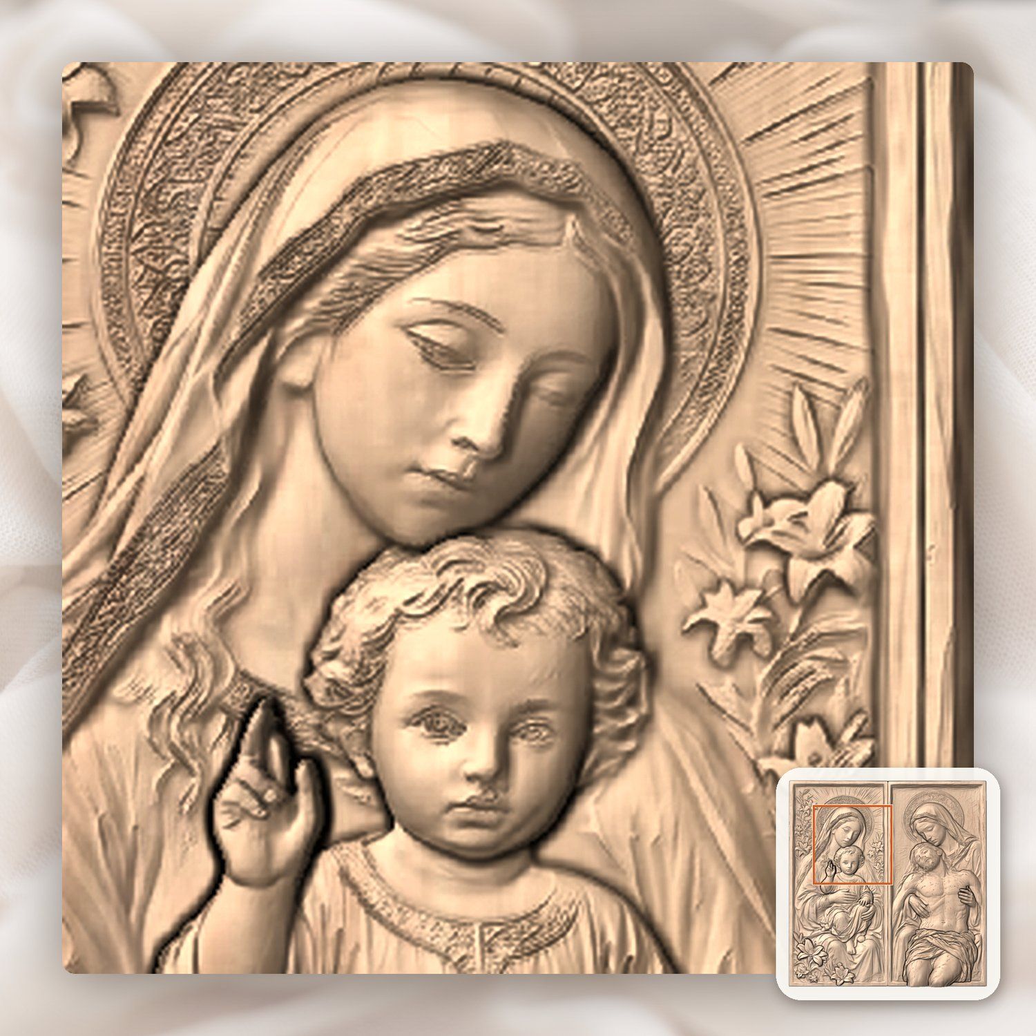 Madonna and Child Pieta Diptych CNC Relief STL bas-relief STL — view 8