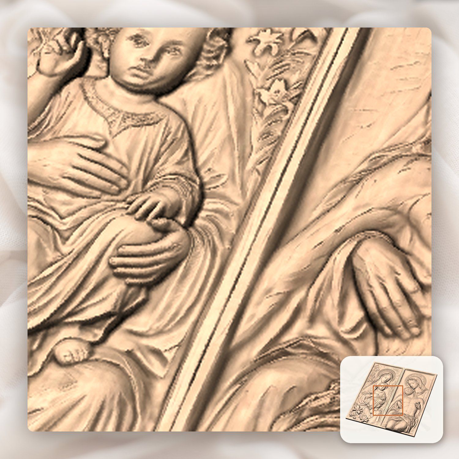 Madonna and Child Pieta Diptych CNC Relief STL bas-relief STL — view 9