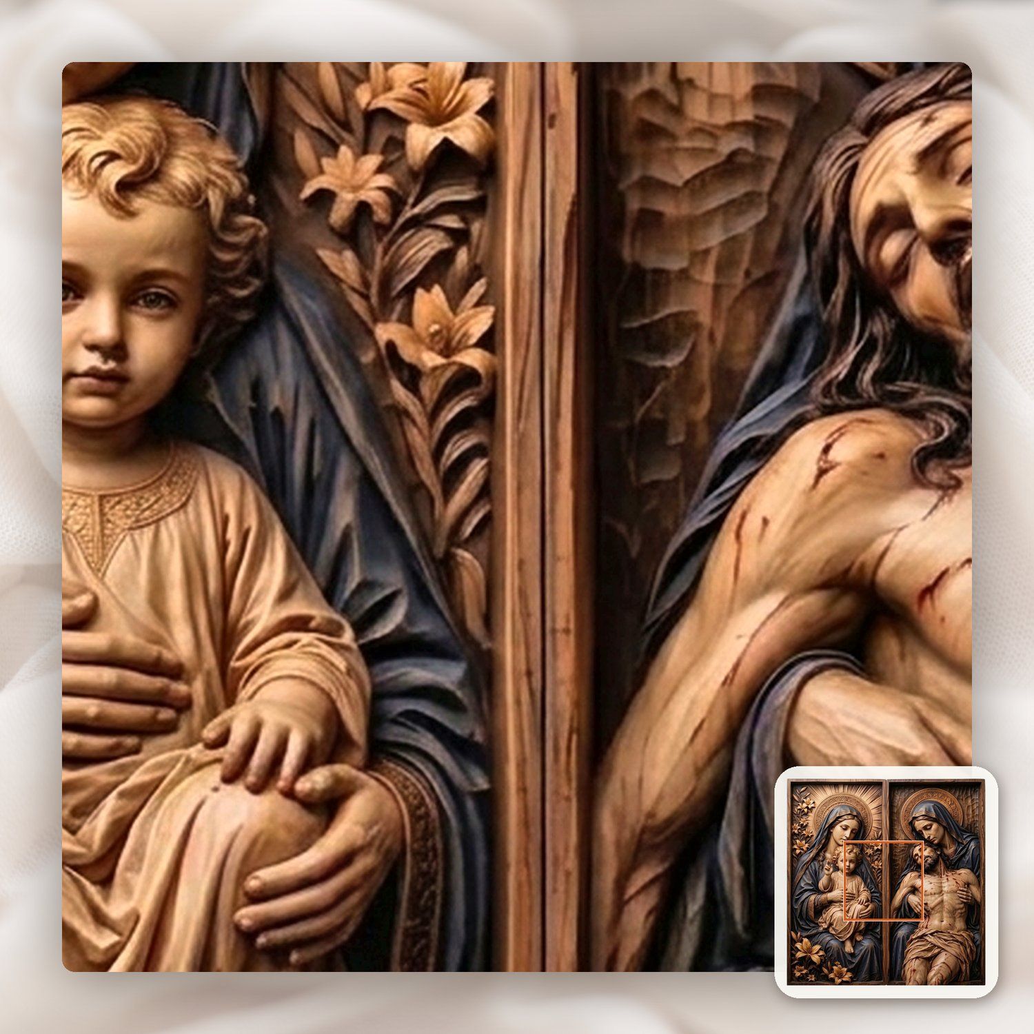 Madonna and Child Pieta Diptych CNC Relief STL bas-relief STL — view 11