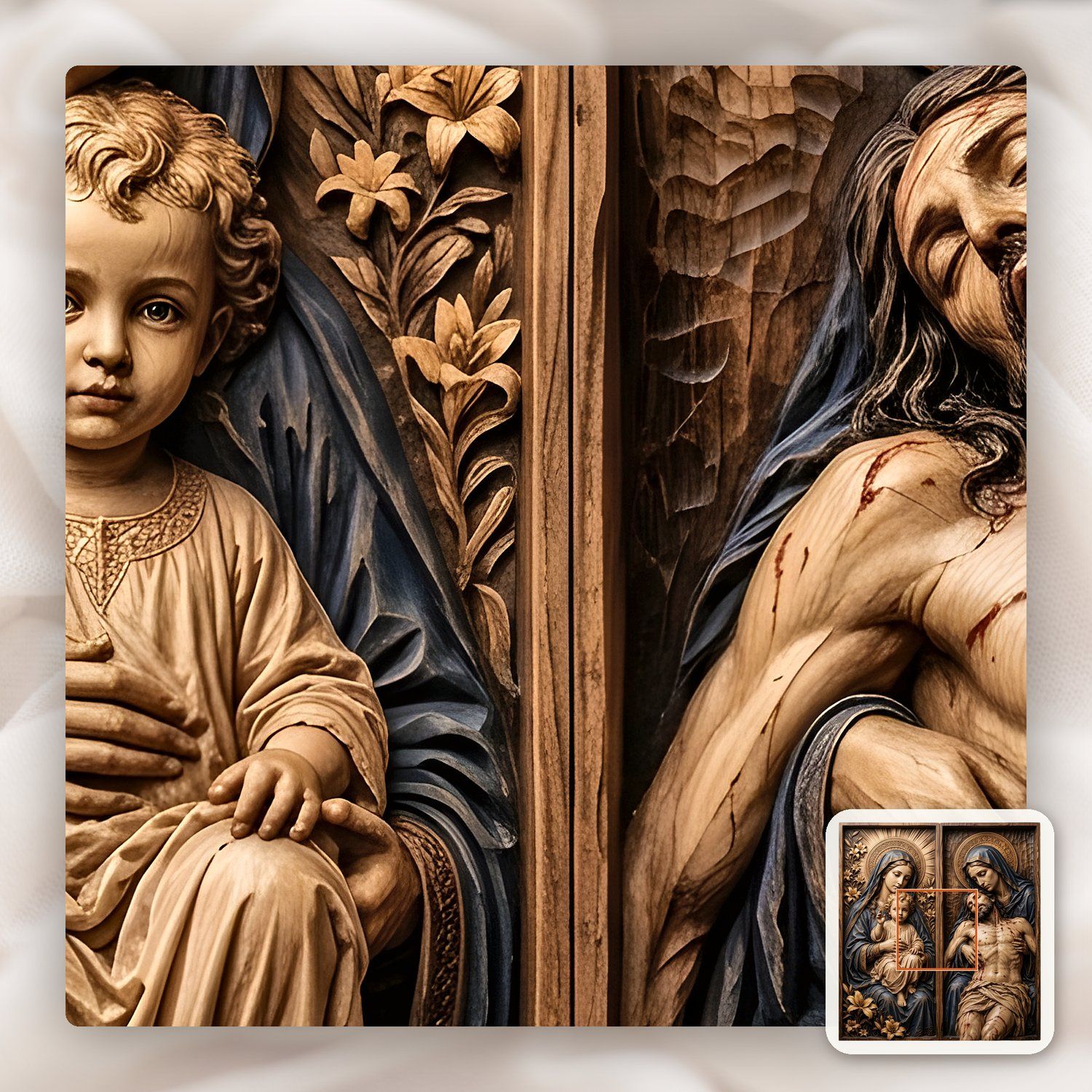 Madonna and Child with Pieta Sacred Diptych CNC Relief STL bas-relief STL — view 10