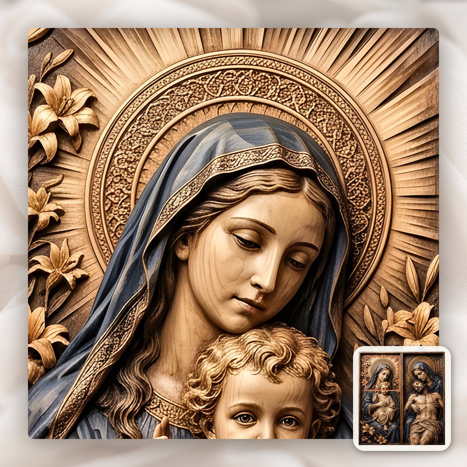 Madonna and Child with Pieta Sacred Diptych CNC Relief STL bas-relief STL — view 11