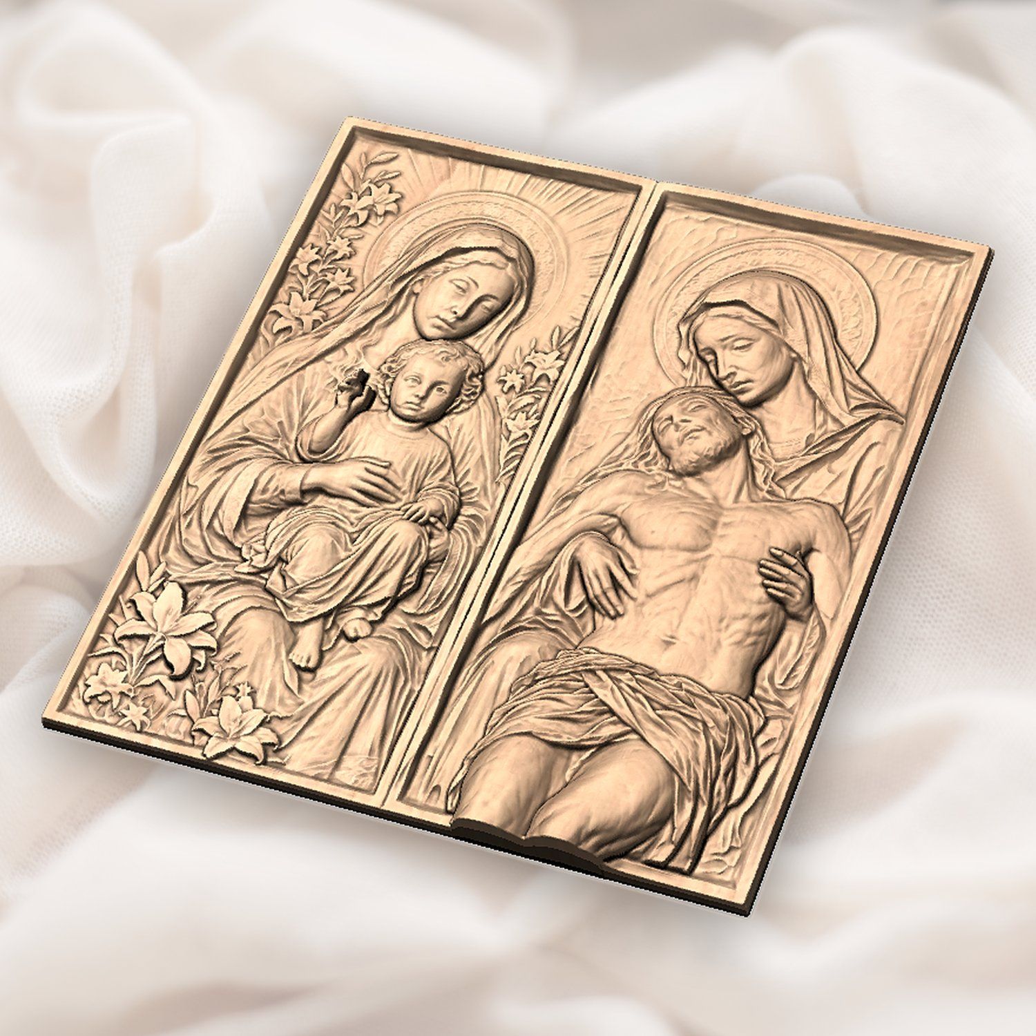 Madonna and Child with Pieta Sacred Diptych CNC Relief STL bas-relief STL — view 4