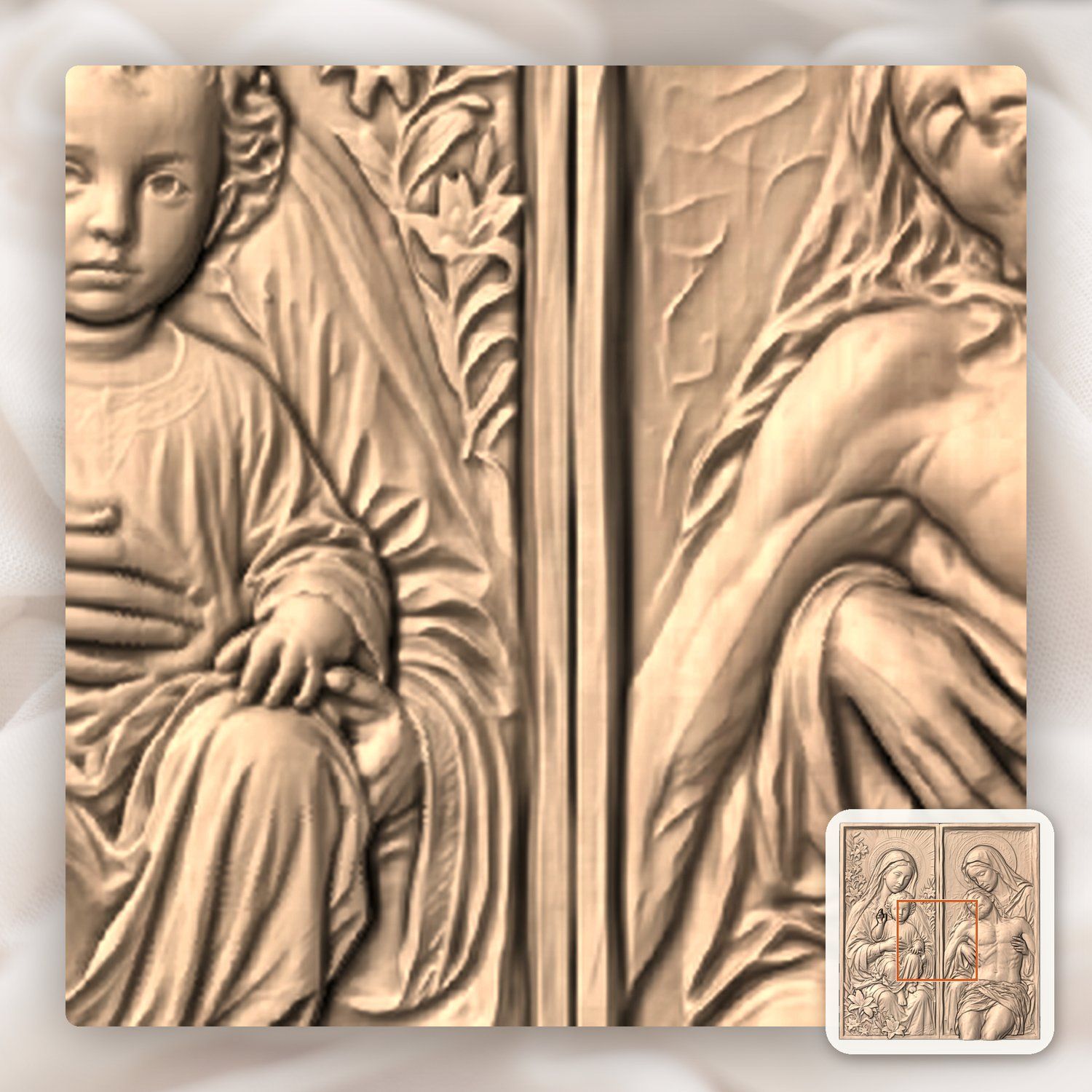 Madonna and Child with Pieta Sacred Diptych CNC Relief STL bas-relief STL — view 6