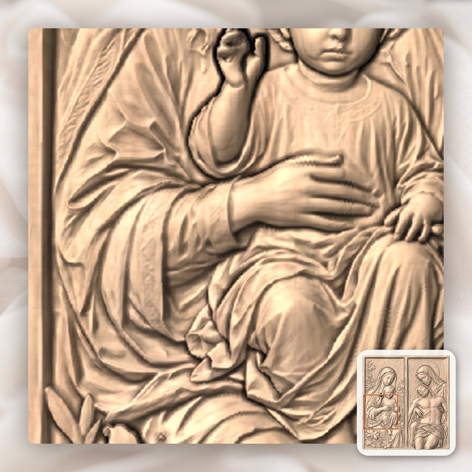 Madonna and Child with Pieta Sacred Diptych CNC Relief STL bas-relief STL — view 7
