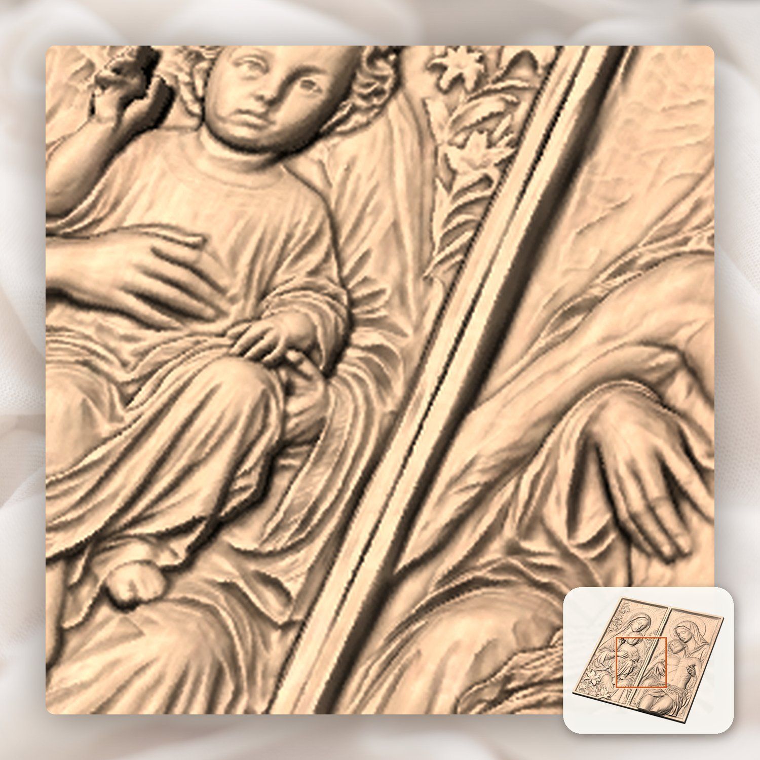 Madonna and Child with Pieta Sacred Diptych CNC Relief STL bas-relief STL — view 8