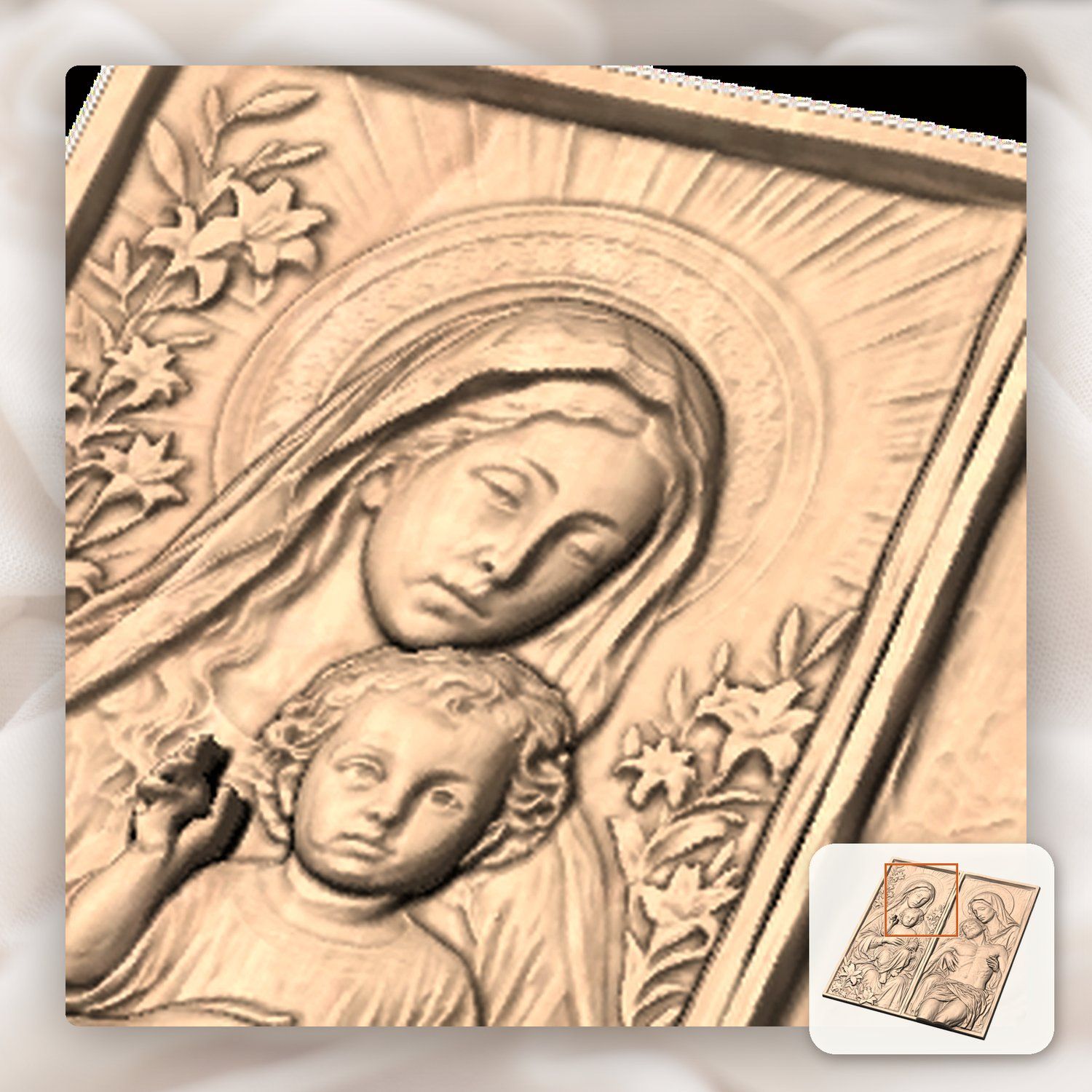 Madonna and Child with Pieta Sacred Diptych CNC Relief STL bas-relief STL — view 9