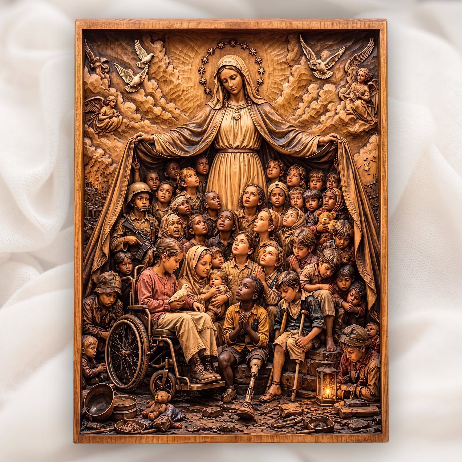 Madonna of Mercy Shielding Children CNC Relief STL bas-relief STL design