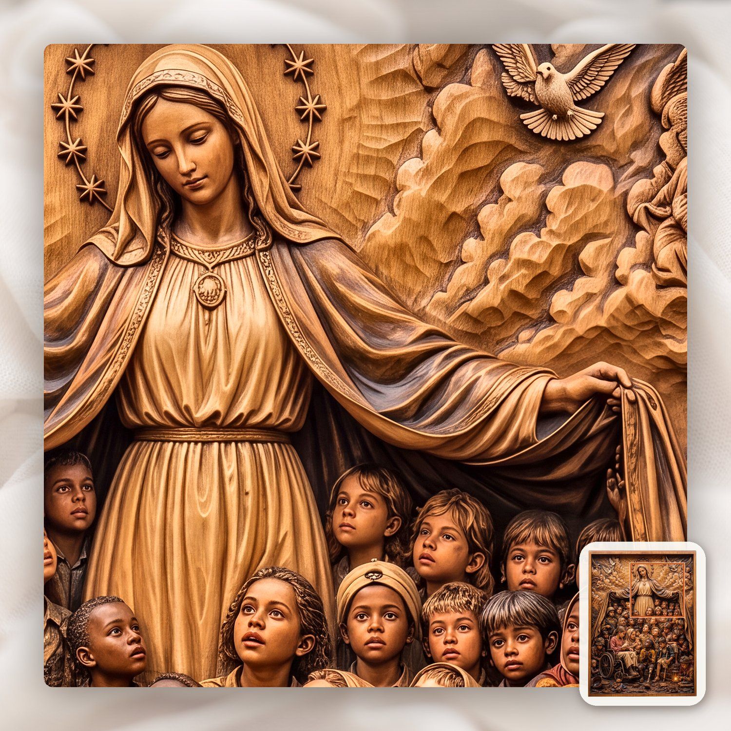 Madonna of Mercy Shielding Children CNC Relief STL bas-relief STL — view 11