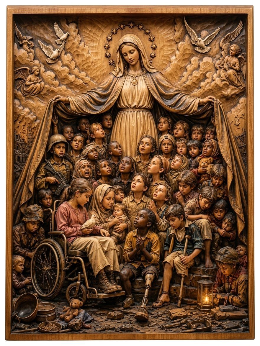 Madonna of Mercy Shielding Children CNC Relief STL bas-relief STL — view 12