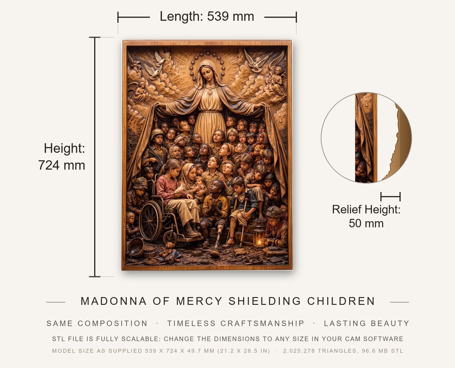 Madonna of Mercy Shielding Children CNC Relief STL bas-relief STL — view 3