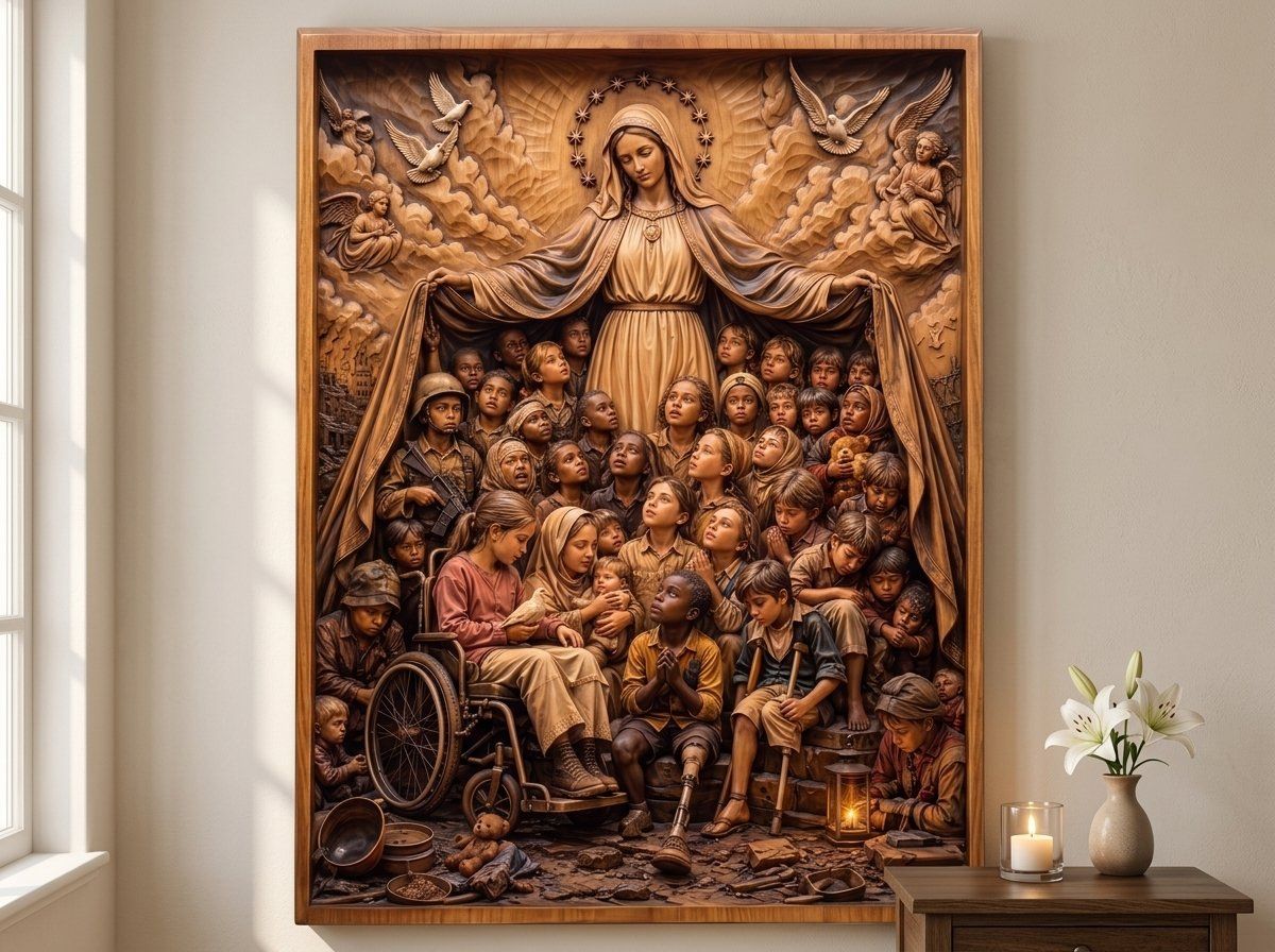 Madonna of Mercy Shielding Children CNC Relief STL bas-relief STL — view 13