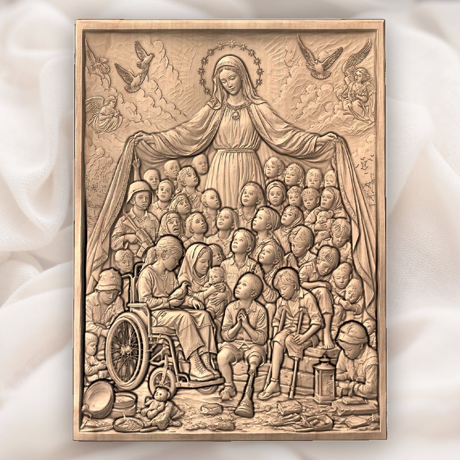 Madonna of Mercy Shielding Children CNC Relief STL bas-relief STL — view 4