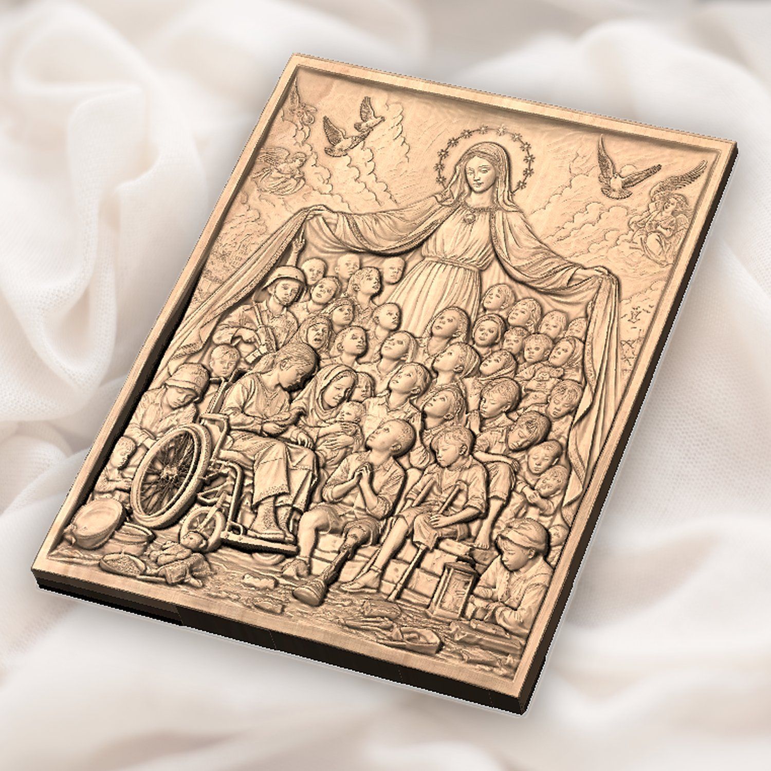 Madonna of Mercy Shielding Children CNC Relief STL bas-relief STL — view 5