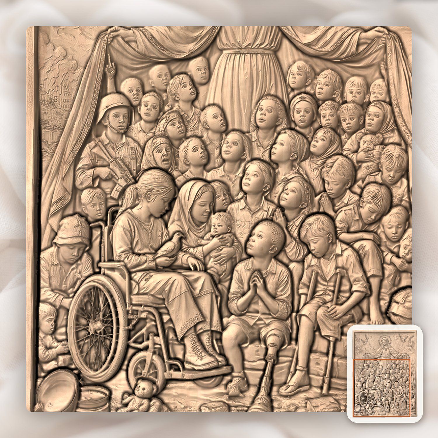 Madonna of Mercy Shielding Children CNC Relief STL bas-relief STL — view 6