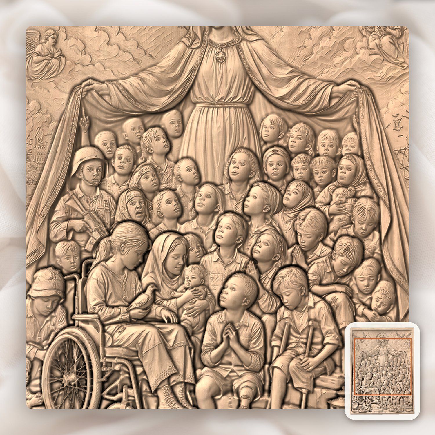 Madonna of Mercy Shielding Children CNC Relief STL bas-relief STL — view 7