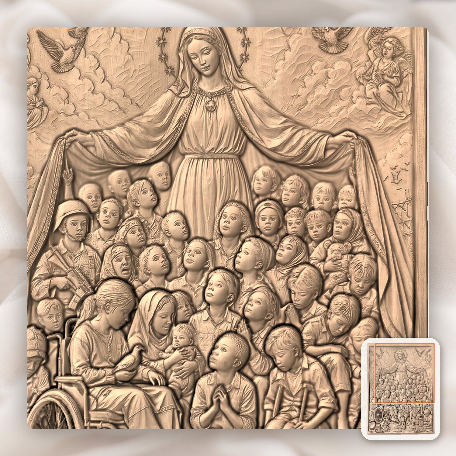 Madonna of Mercy Shielding Children CNC Relief STL bas-relief STL — view 8