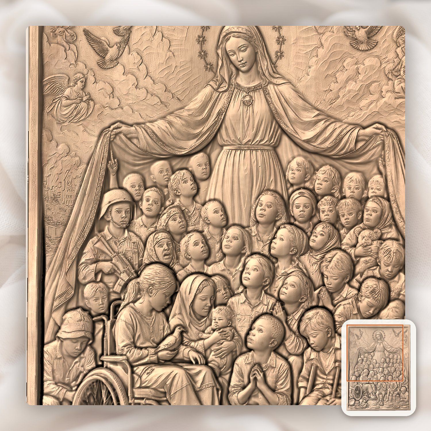 Madonna of Mercy Shielding Children CNC Relief STL bas-relief STL — view 9