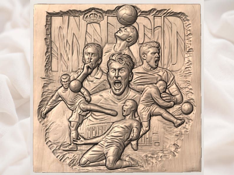 Madrid Football Legends Collage Bas-Relief STL for CNC bas-relief STL — view 3
