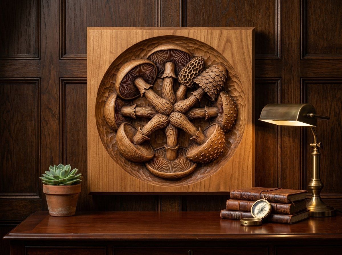Magical Mushroom Medallion CNC Relief STL bas-relief STL — view 14
