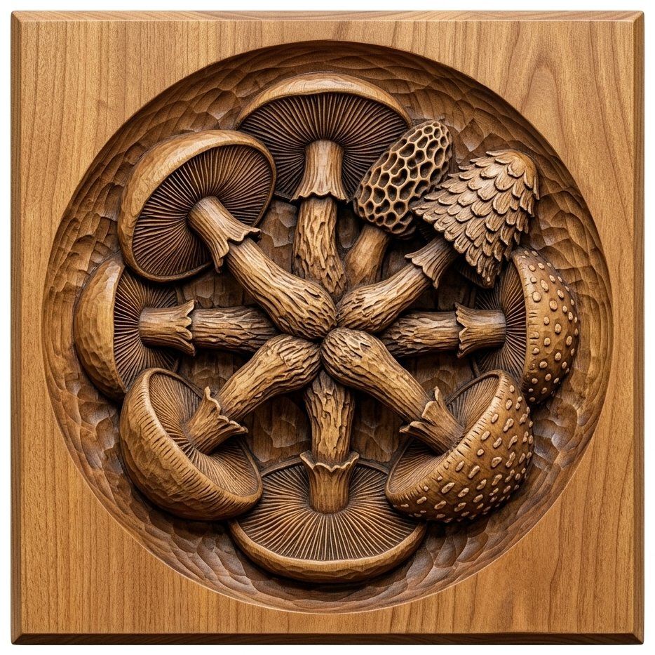 Magical Mushroom Medallion CNC Relief STL bas-relief STL — view 4