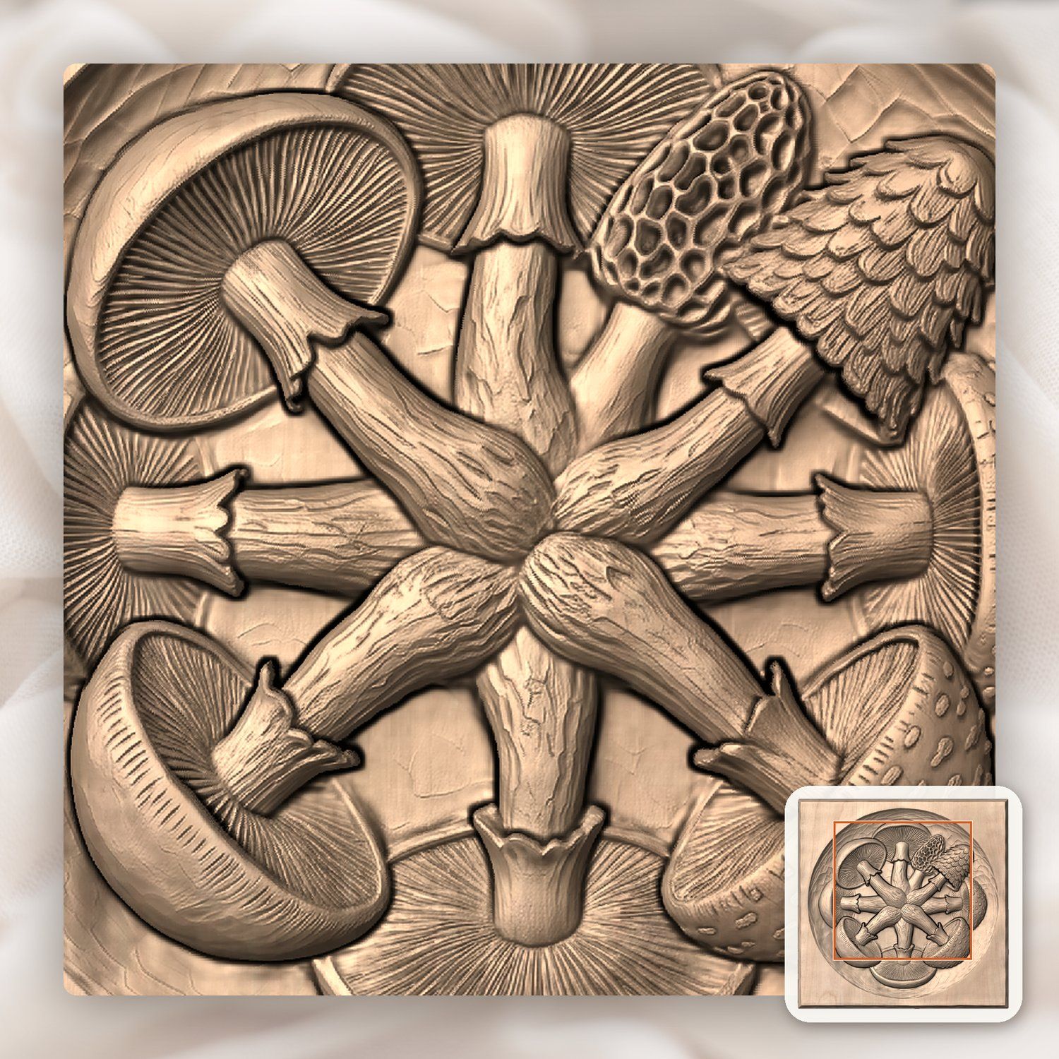Magical Mushroom Medallion CNC Relief STL bas-relief STL — view 7
