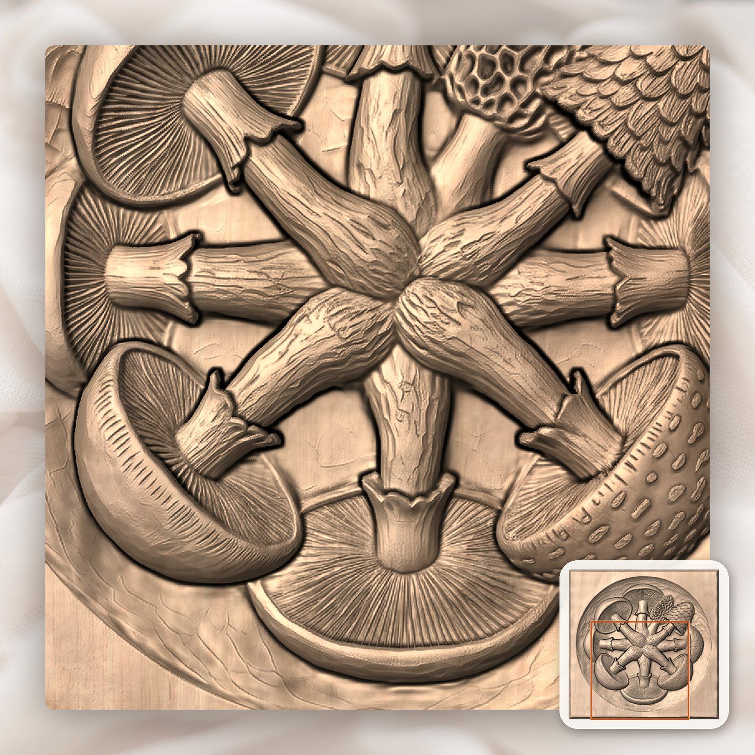 Magical Mushroom Medallion CNC Relief STL bas-relief STL — view 9