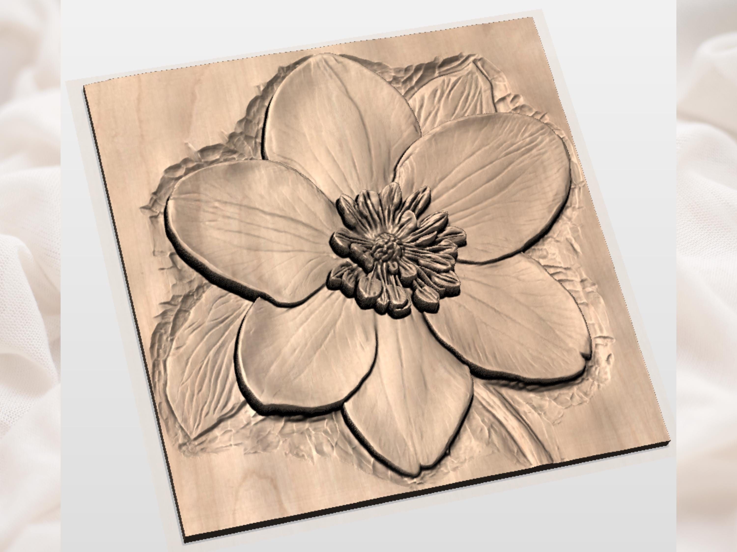 Layered Hellebore Bloom Bas-Relief STL with Golden Center bas-relief STL — view 2