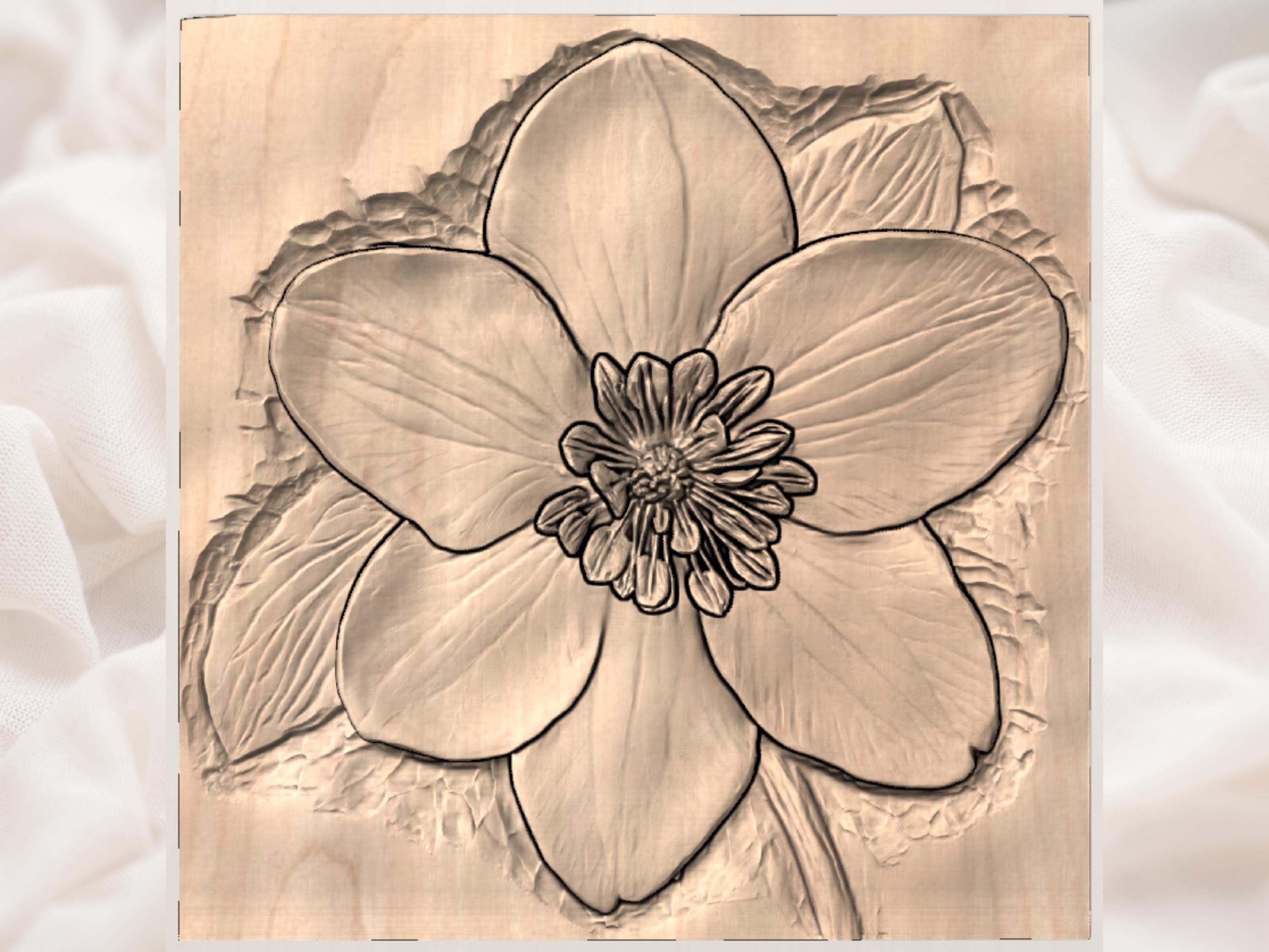 Layered Hellebore Bloom Bas-Relief STL with Golden Center bas-relief STL — view 3