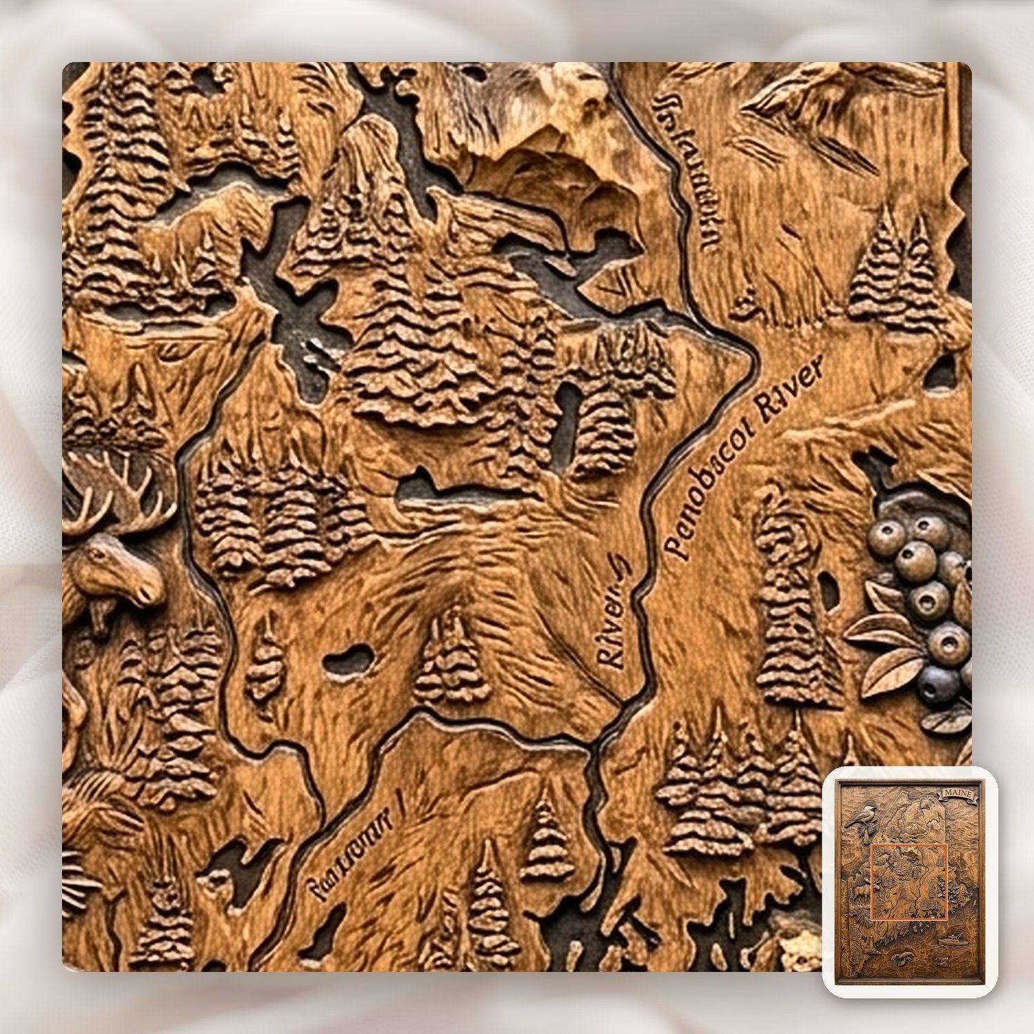 Maine State Map 3D Wood Carving CNC Relief STL bas-relief STL — view 11