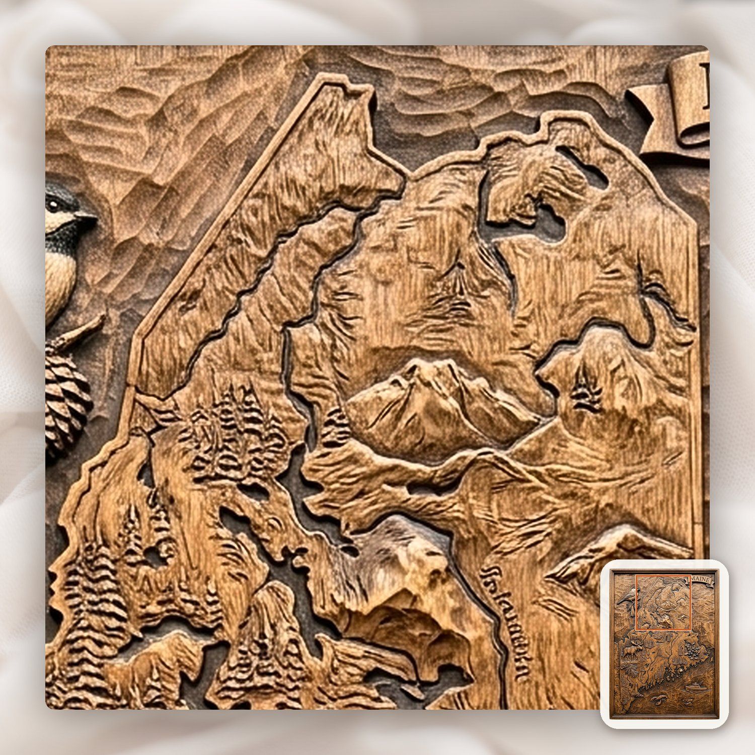 Maine State Map 3D Wood Carving CNC Relief STL bas-relief STL — view 12