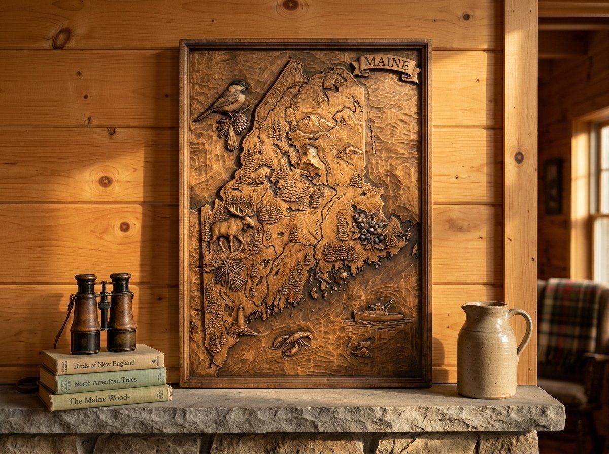 Maine State Map 3D Wood Carving CNC Relief STL bas-relief STL — view 13