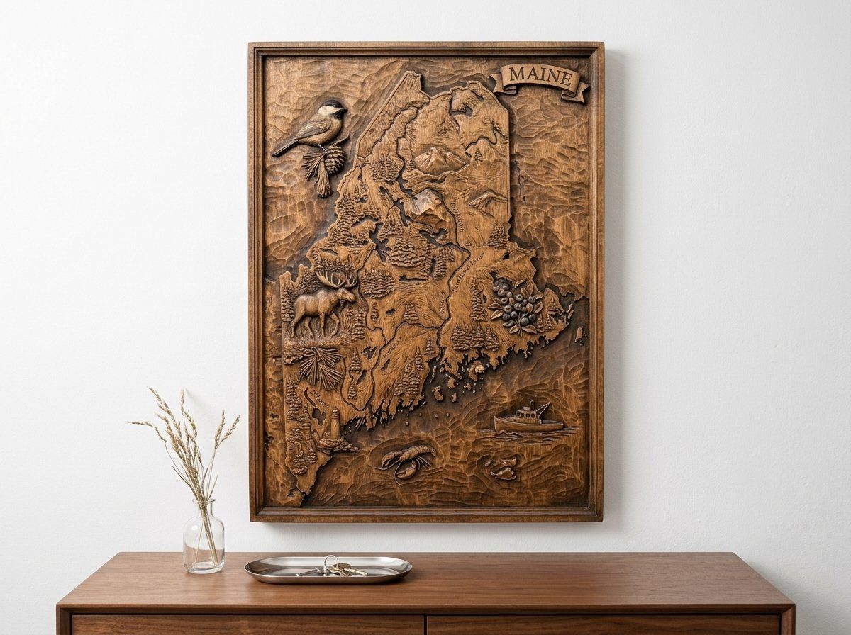 Maine State Map 3D Wood Carving CNC Relief STL bas-relief STL — view 14