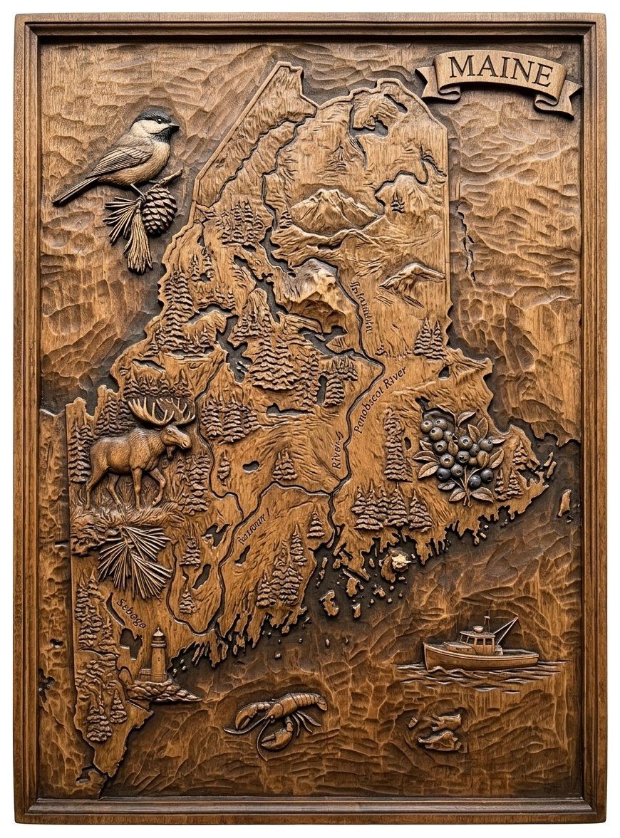 Maine State Map 3D Wood Carving CNC Relief STL bas-relief STL — view 4