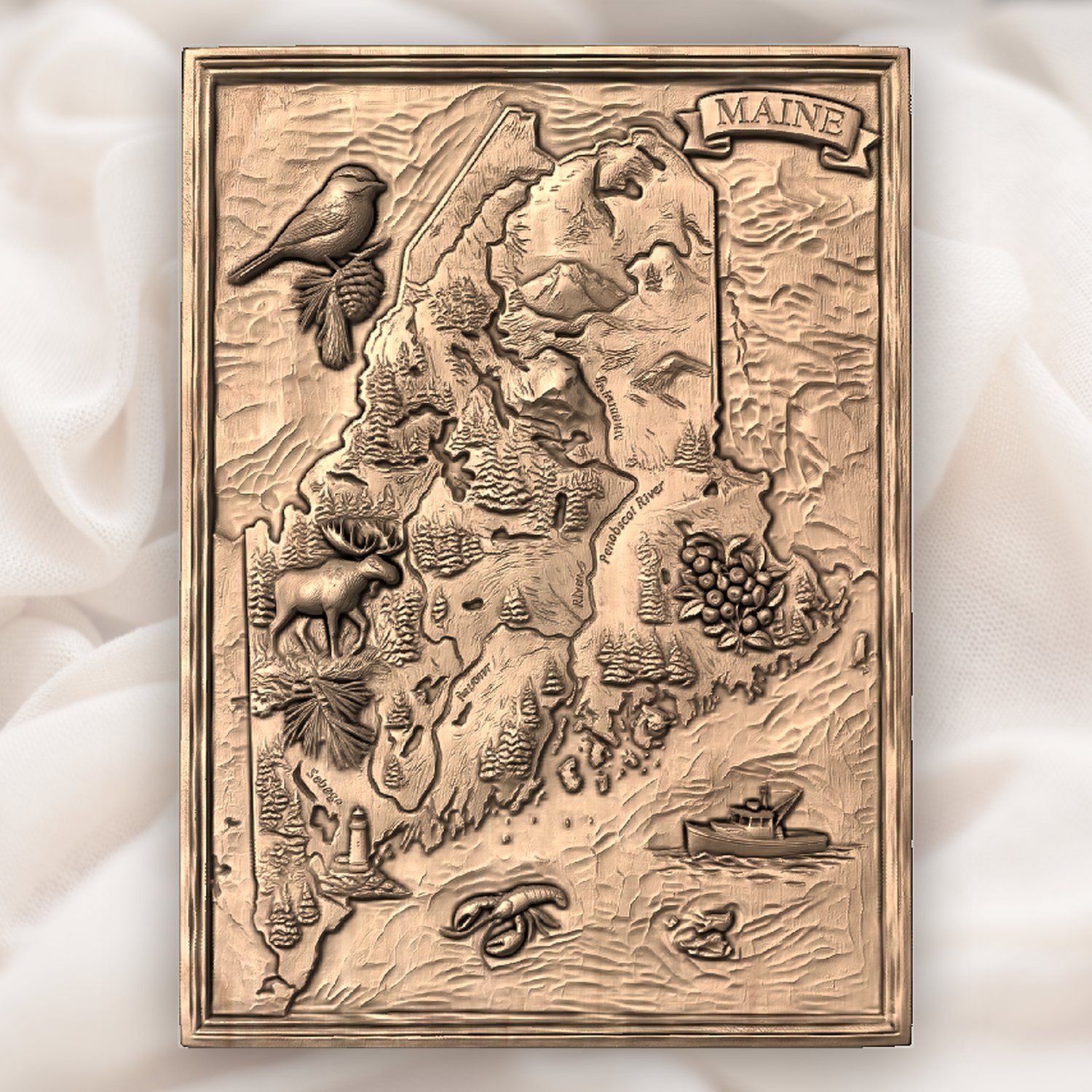 Maine State Map 3D Wood Carving CNC Relief STL bas-relief STL — view 5