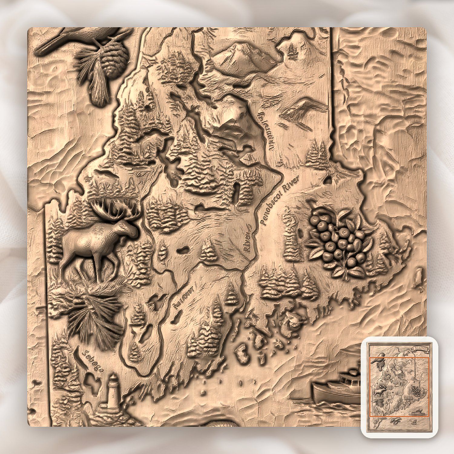 Maine State Map 3D Wood Carving CNC Relief STL bas-relief STL — view 7