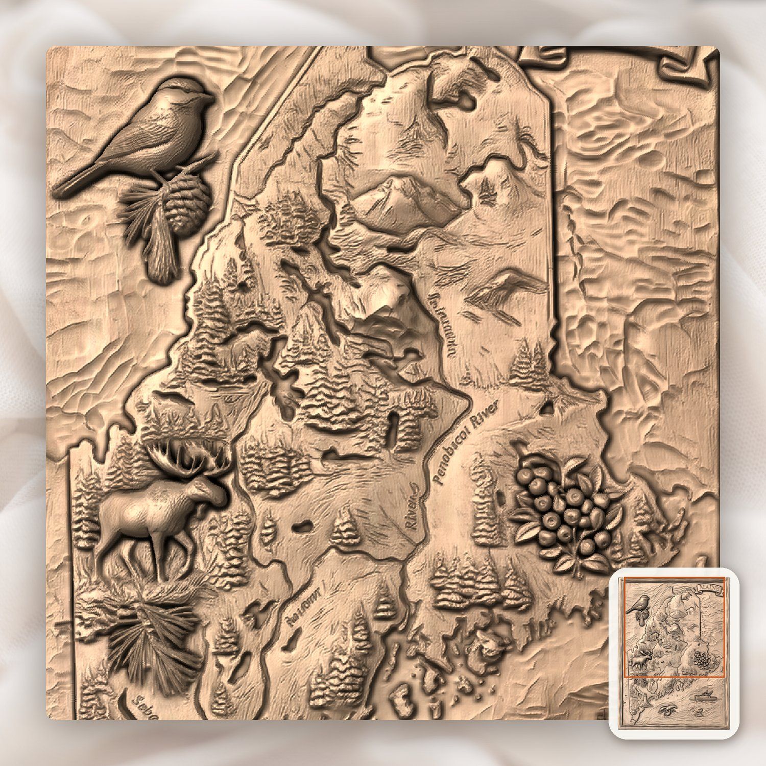 Maine State Map 3D Wood Carving CNC Relief STL bas-relief STL — view 8