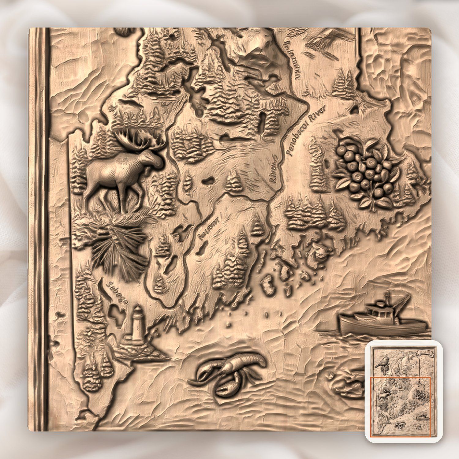 Maine State Map 3D Wood Carving CNC Relief STL bas-relief STL — view 9