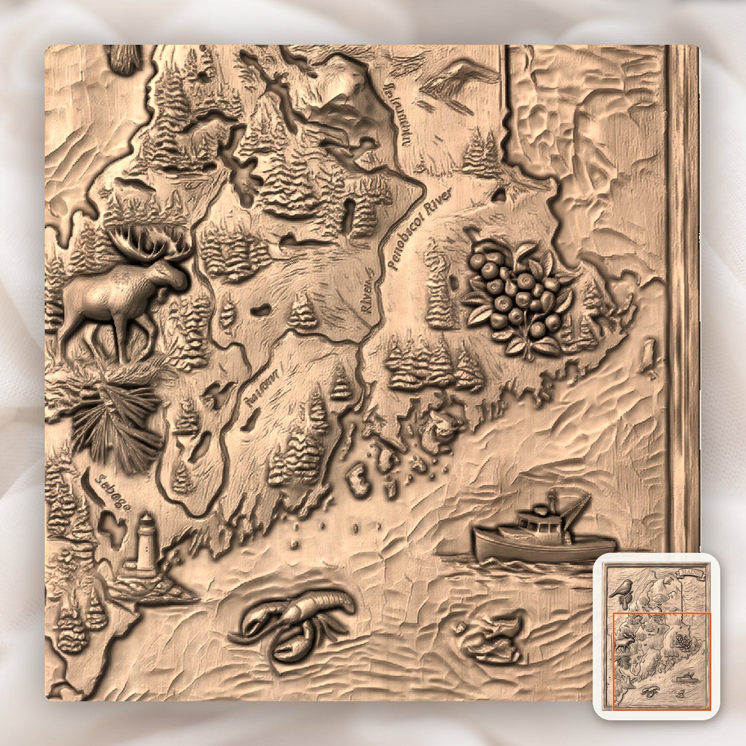 Maine State Map 3D Wood Carving CNC Relief STL bas-relief STL — view 10