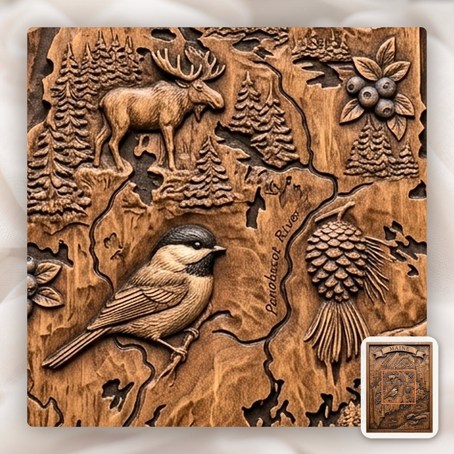 Maine State Map Nature Wildlife CNC Relief STL bas-relief STL — view 11