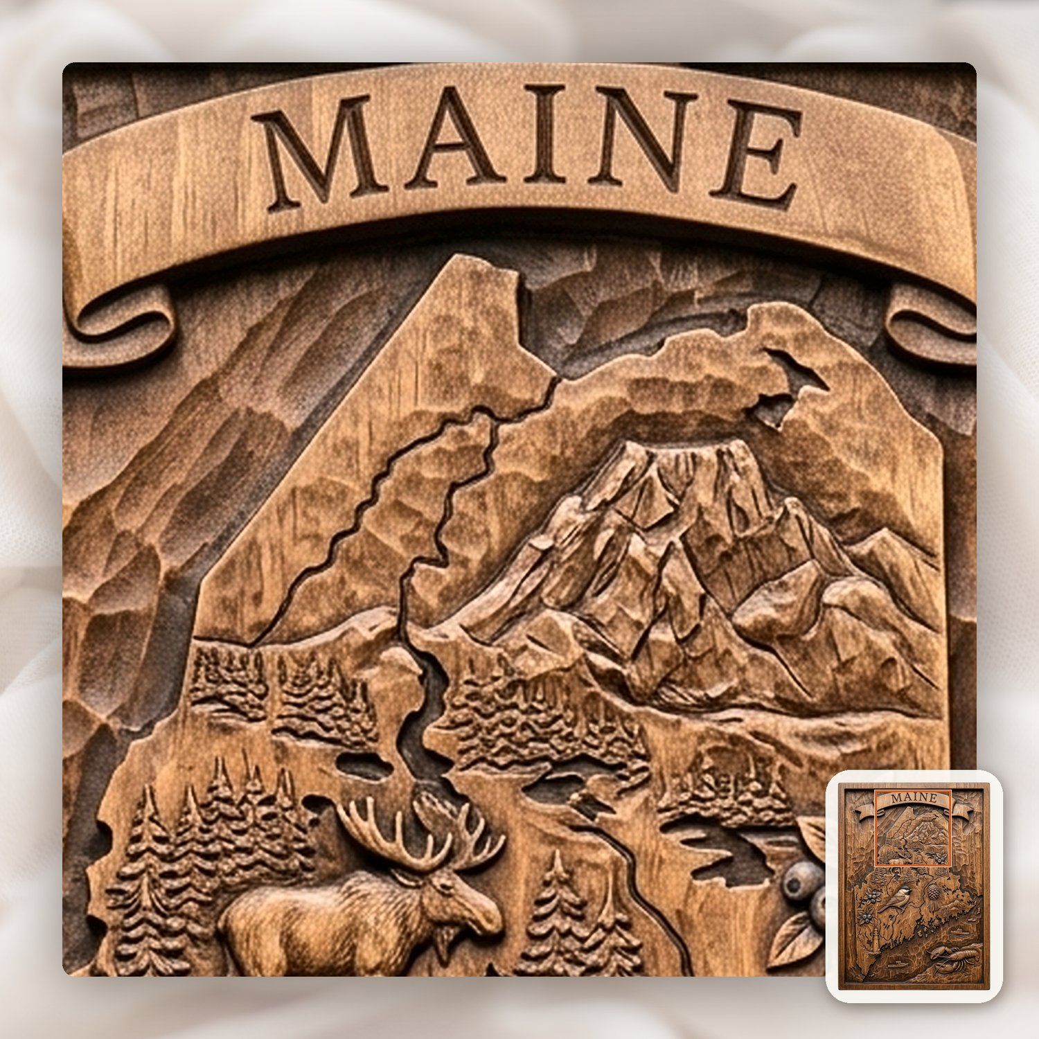 Maine State Map Nature Wildlife CNC Relief STL bas-relief STL — view 12