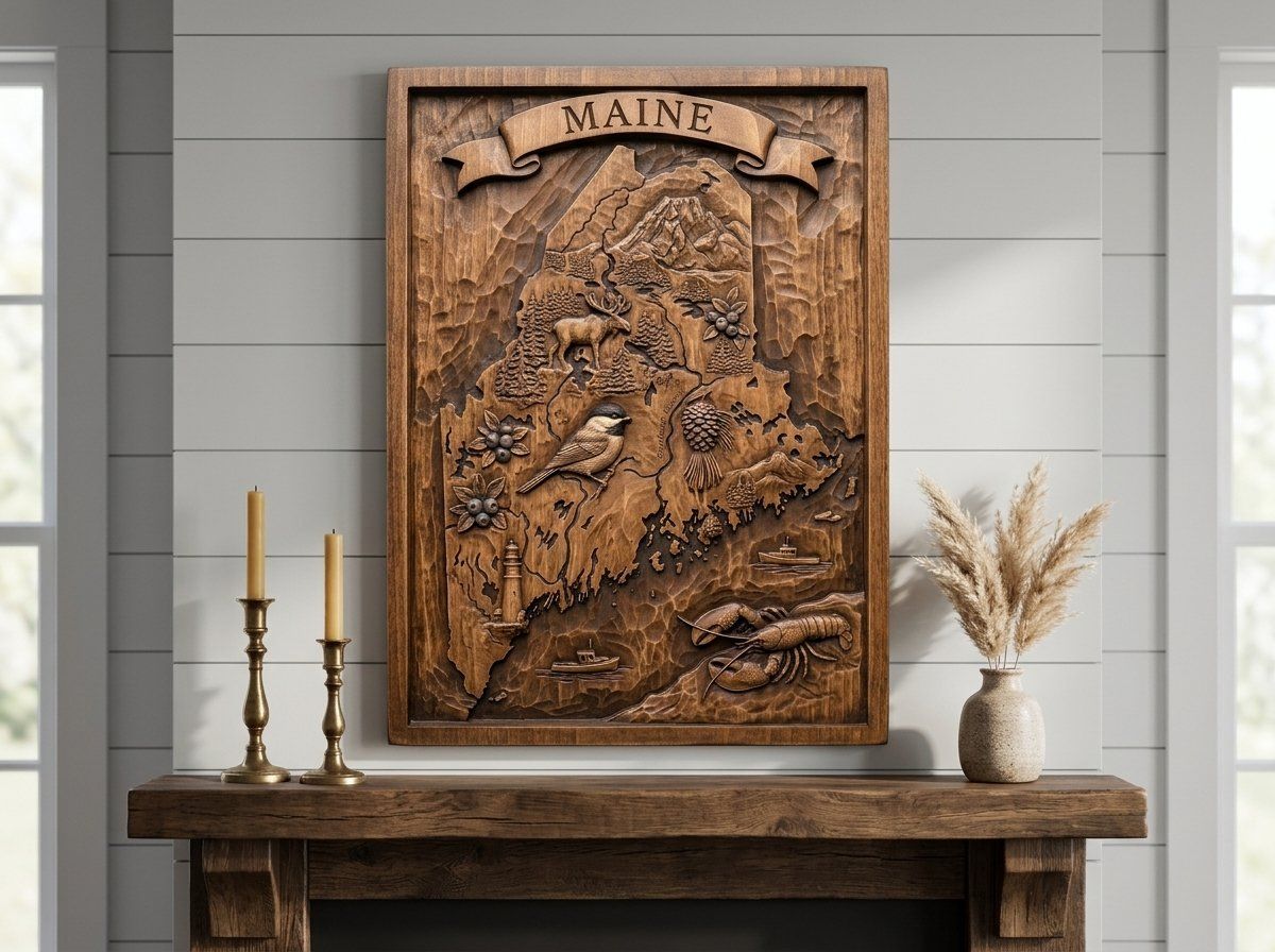 Maine State Map Nature Wildlife CNC Relief STL bas-relief STL — view 13