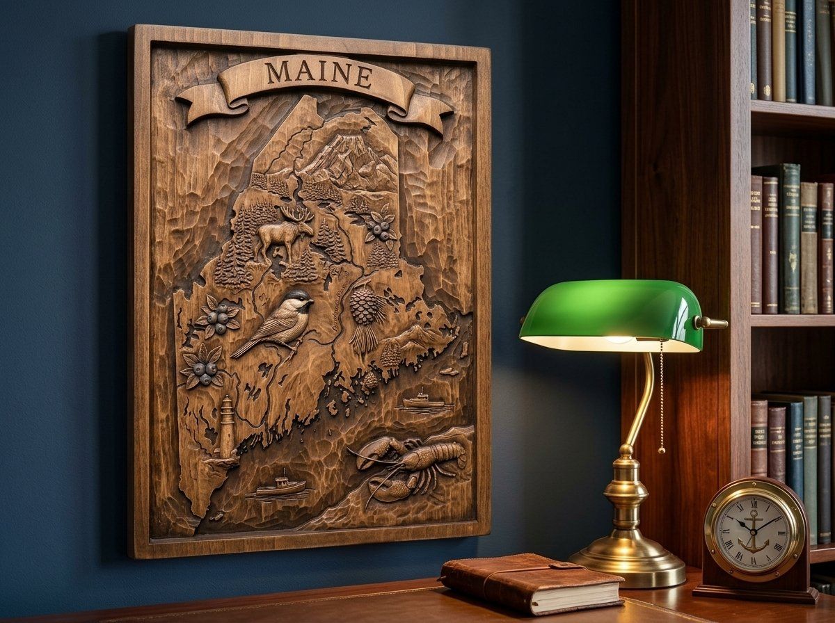 Maine State Map Nature Wildlife CNC Relief STL bas-relief STL — view 14
