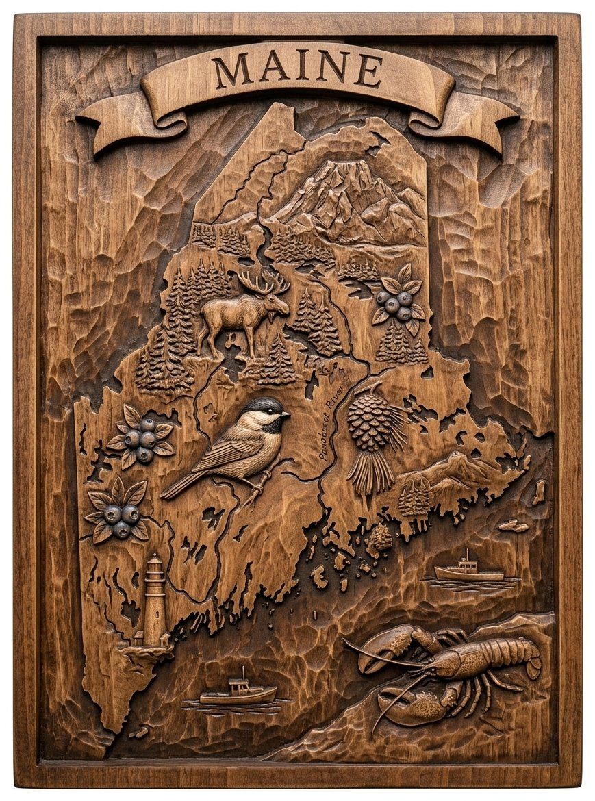 Maine State Map Nature Wildlife CNC Relief STL bas-relief STL — view 4