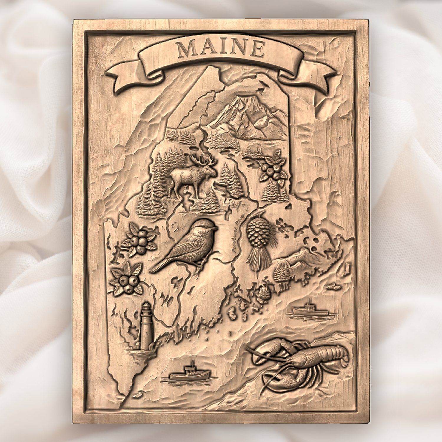 Maine State Map Nature Wildlife CNC Relief STL bas-relief STL — view 5