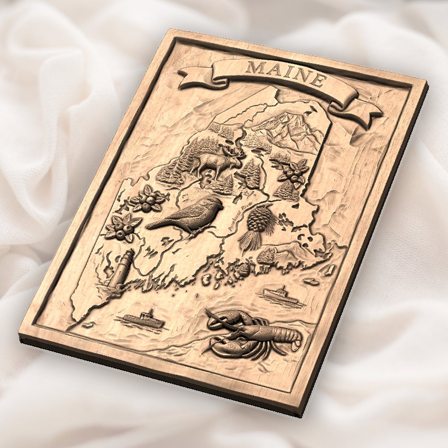 Maine State Map Nature Wildlife CNC Relief STL bas-relief STL — view 6