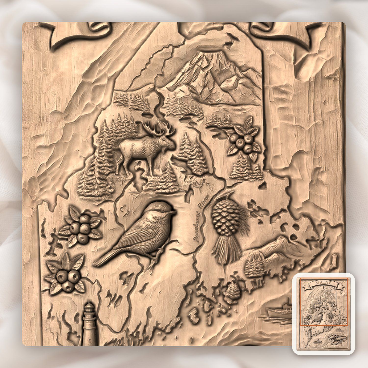Maine State Map Nature Wildlife CNC Relief STL bas-relief STL — view 8