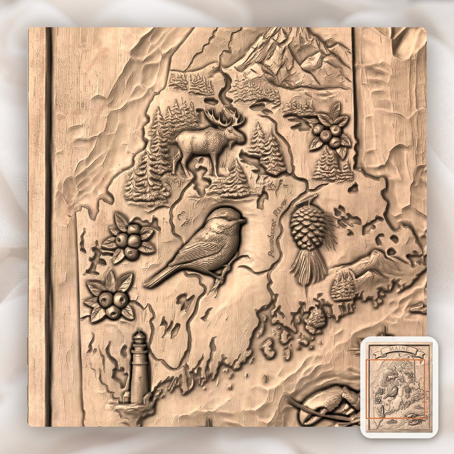 Maine State Map Nature Wildlife CNC Relief STL bas-relief STL — view 9